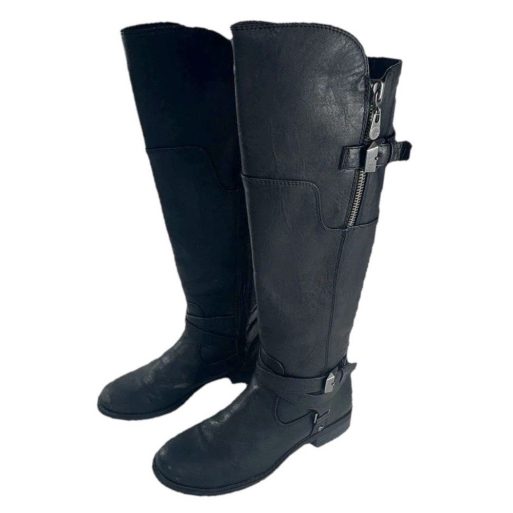 Guess Riding Boots Black Leather Moto Biker Grunge Indie Edgy Y2K Engineer 6.5